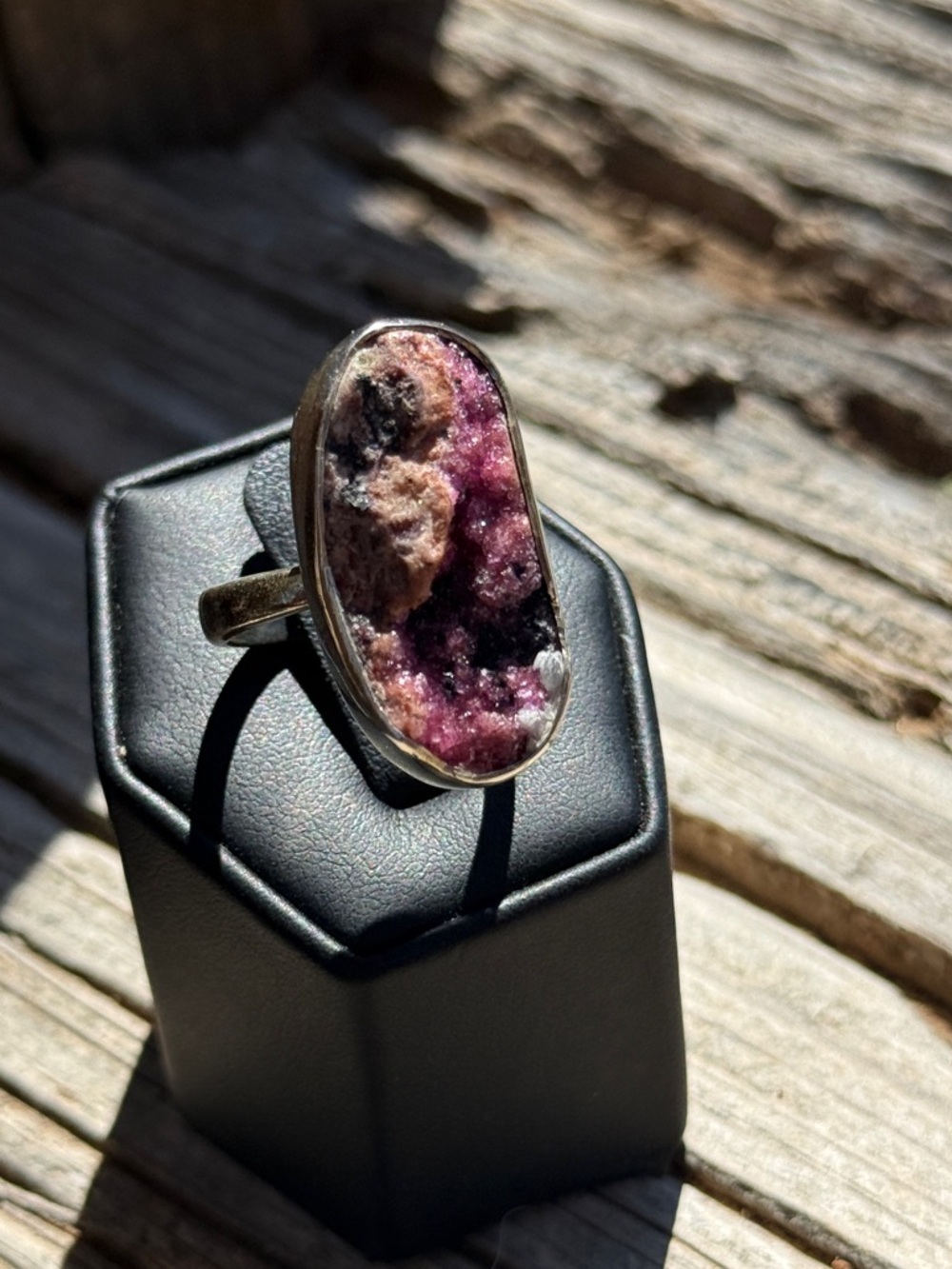 Cobalt Calcite Druzy Adjustable Ring
